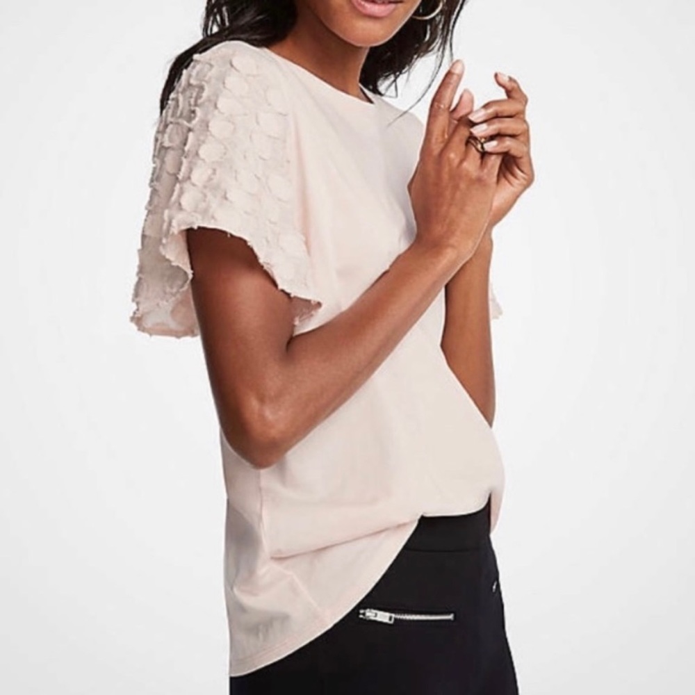Ann Taylor Clip Dot Flutter Sleeve Top Light Pink Sz XS